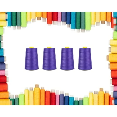 Image of Rohans Overlock Yarn 40/2 (120), 5000 Yards (4570 Meters) Sewing Thread Cones, Machine Multi Colour 100% Polyester Material (PURPLE 4)
