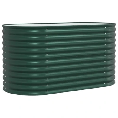 Image of vidaXL garden raised bed, green, oval, powder coated steel, 160x80x81cm planter for outdoor use drainage included