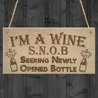 Image of RED OCEAN Wine Snob Funny Alcohol Love Friendship Gift Hanging Plaque Home Door Porch Sign