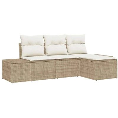 Image of vidaXL 4 Piece Garden Sofa Set with Cushions Beige Poly Rattan