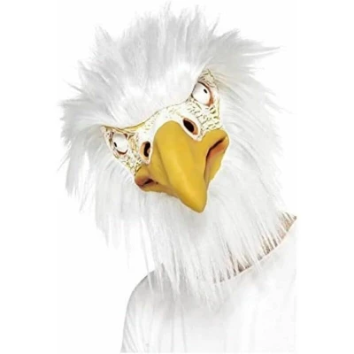 Image of Smiffys Eagle Mask, Full Overhead, White Latex, with Fur, Party Animals Fancy Dress, Animal Dress Up Masks