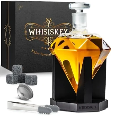 Image of WHISISKEY Whiskey Decanter Set 700ML Diamond Carafe Gift Sets for Men Whisky Glass Gifts Inc. 4 Stones, Accessories