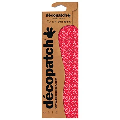 Image of Décopatch Ref C812C Red &amp; White Spotted Design Paper Pack Each Sheet 30 x 40cm, of 3 Sheets Best Used With Décopach Glue Varnish,