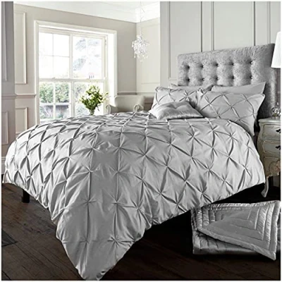 Image of GC GAVENO CAVAILIA Pinch Pleat Duvet Cover Sets, Pintuck Bedding Set With Matching Pillowcases, Super King Bed Pink