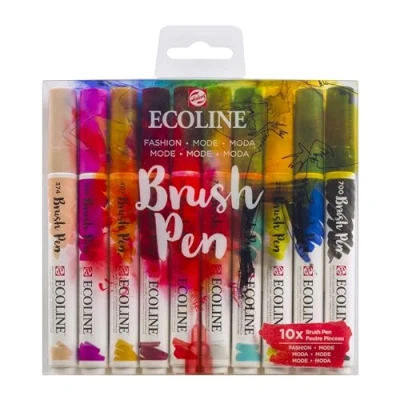 Image of Ecoline Brush Pen Set of 10 Liquid Watercolor Pens Fashion Colors Blendable Markers for Hand Lettering, Drawing, &amp; Crafts