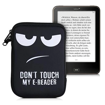 Image of kwmobile Neoprene e Reader Pouch Size 6&quot; eReader Universal eBook Sleeve Case with Zipper, Wrist Strap White/Black