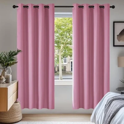 Image of Deconovo Blackout Curtains for Bedroom Kids Thermal Insulated Eyelet Nursery 46 x 72 Drop Inch Pink 2 Panels