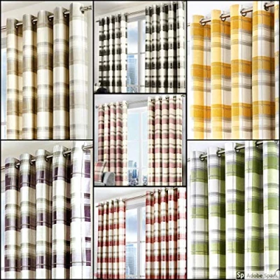 Image of Fusion Balmoral Check 100% Cotton Pair of Eyelet Curtains 90&quot; Width x Drop (229 229cm) in Green