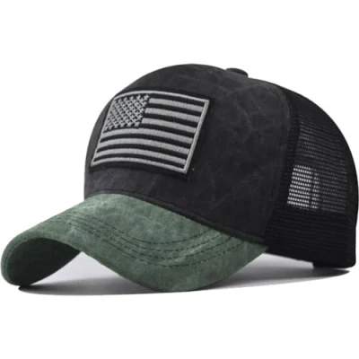 Image of Mesh Baseball Cap, USA Flag Caps Breathable Snapback Hats Outdoor Sport Unisex Adjustable Trucker Black