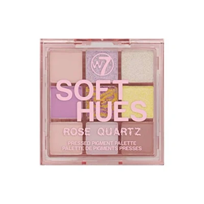 Image of W7 Soft Hues Pressed Pigment Palette Colorway: Rose Quartz Tones: Mattes and Duo Chromes Color: Pastels, Pinks, Yellows Purples Cruelty Free Makeup For Women