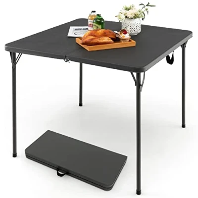 Image of SPOTRAVEL Folding Camping Table, Lightweight Portable Picnic Table with Handle, Indoor Outdoor Garden Dining for Camping, Banquet, Party (Grey)