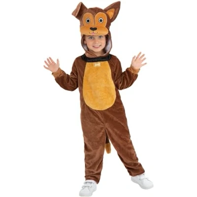Image of Smiffys Toddler Dog Costume, Brown with Hooded Jumpsuit, Children&#039;s Animal Fancy Dress, Dress Up Costumes