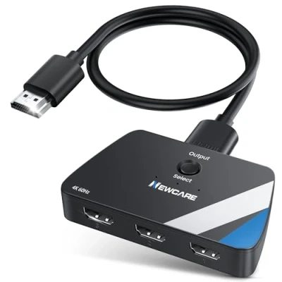 Image of 4K@60HZ HDMI Switch splitter, 3 in 1 out with 1.2M Cable, Switcher Support 3D, 1080P, HDCP2.2, HDR, Dobly, Ports for PS5,HDTV, Xbox,Roku, Fire Stick,DVD, Projectors
