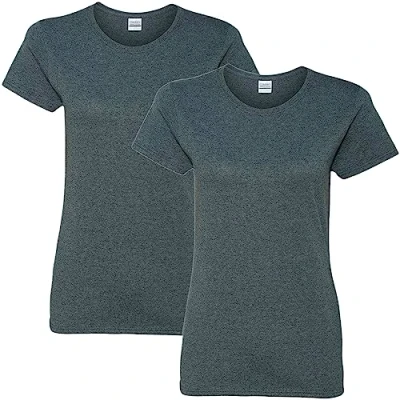 Image of Gildan Women&#039;s Heavy Cotton Adult T Shirt, 2 Pack, Dark Heather, XL