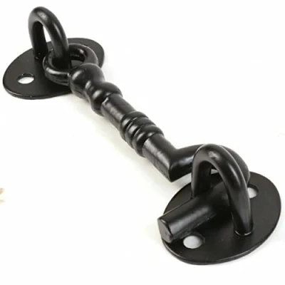 Image of 6 Inch Black Cabin Hook Fancy &amp; Eye Silent Catch Door Latch Holder with Screws for Shed Gate Garden Patio Doors in Various Finishes Pack of 1.