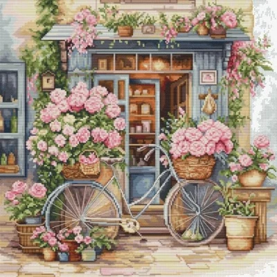 Image of Luca S Cross Stitch Kit Flowers Shop, BU5044, Counted for Adults, Needlecraft and Embroidery
