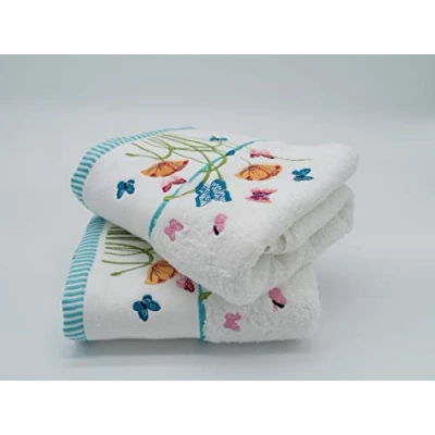 Image of Lex&#039;s Linens Floral &amp; Butterfly Embroidered Towels (Pack of 2 Hand Towels)