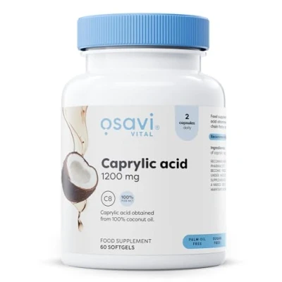 Image of Osavi Caprylic Acid 1200mg 60 Soft Capsules Derived from MCT Oil of Coconut Palm Easy to Swallow for Optimal Digestive Health