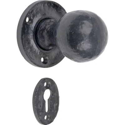 Image of Manor Round Mortice Cast Iron Door Knob Interior Unsprung Black Pair Escutcheon 50mm