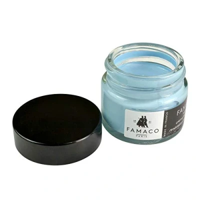 Image of Famaco Leather Repair &amp; Dye Cream Self Seal Colourant for Quick and Easy Suitable Sofas, Car Seat, Shoes, Handbag, more (Sky Blue)