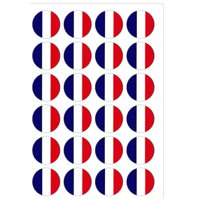 Image of 24 Pre Cut Round France French Flag Themed Edible Wafer paper Cake Toppers Decorations Olympics