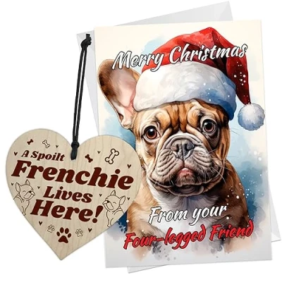 Image of RED OCEAN Frenchie Christmas Card From The Dog, Funny French Bull Dog Gifts, For Mum Dad, Cards Family