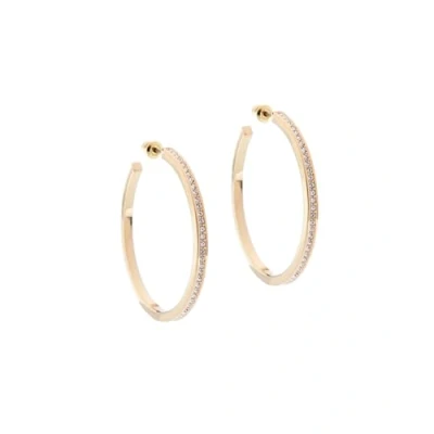 Image of Karen Millen Large Crystal Hoop Earrings For Women (Gold/Clear Crystal)
