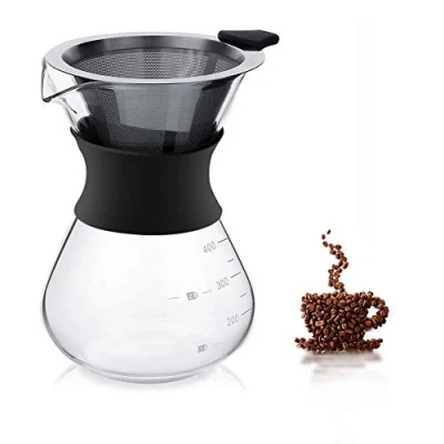 Image of Dioche 400ML Drip Decanter Pourover Coffee Brewer Server, Glass Jug, Manual Hand Maker Pot with Stainless Steel Filter