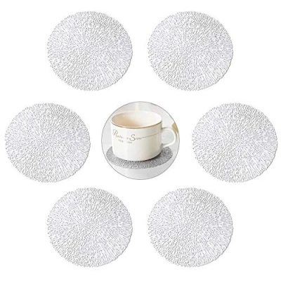 Image of GLOBALDREAM Coasters, 6pcs Hollowed Out Round Cup Coaster Metallic Coffee Coasters Table Decorative Non Slip Drinks PVC Insulation Pads Mats(Silver, 10cm)