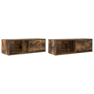Image of vidaXL TV Cabinets 2 pcs Wall Mounted Benches Smoked Oak Engineered Wood 80x31x25.5cm Living Room Storage and Organization