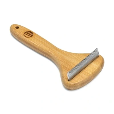 Image of Mikki Bamboo Moult Master De Shedding Blade For Dog &amp; Cat Grooming, Undercoat, Safely Removes Loose Hair, With Anti Rust Stainless Steel Teeth, Small
