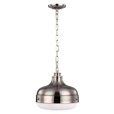 Image of Cadence 2 Light Dome Ceiling Pendant Polished Nickel, Brushed Steel, E27