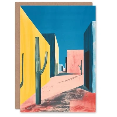 Image of Artery8 Birthday Card Abstract Cactus Sunshine Mexican Colourful For Him Man Male Dad Brother Son Papa Grandad Greeting