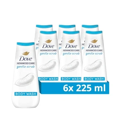 Image of Dove Advanced Care Gentle Scrub Body Wash Cleanser shower gel with exfoliating minerals for instantly lotion soft skin 6x 225 ml