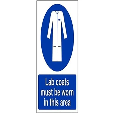 Image of V Safety 41066AN S Lab Coats Must Be Worn In This Area PPE Sign Portrait 150mm x 200mm Self Adhesive Vinyl, Blue