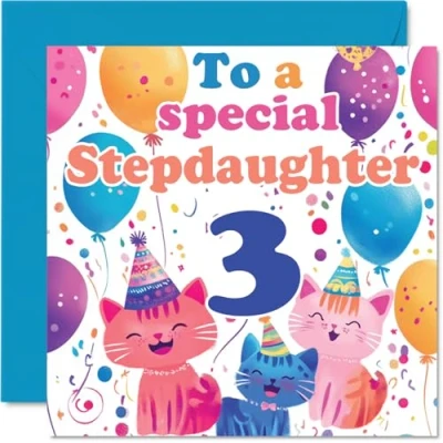 Image of 3rd Step Daughter Birthday Card Cute Cats Special Happy for from Mum Dad, 145mm x Age 3 Three Greeting Cards