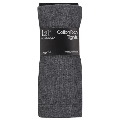 Image of i2i Childrens 3 Pair Girls Tights Back to School Plain Coloured Cotton Rich New, Grey Pairs, 9 10 Years