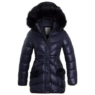 Image of SS7 Girls Padded Parka Coat with Faux Fur Hood Navy