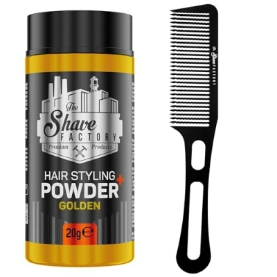 Image of The Shave factory hair Styling Powder Mattifying and Volumizing Powder, with comb types suitable for all areas of use, wax (Comb 050 &amp; Golden 20gr)