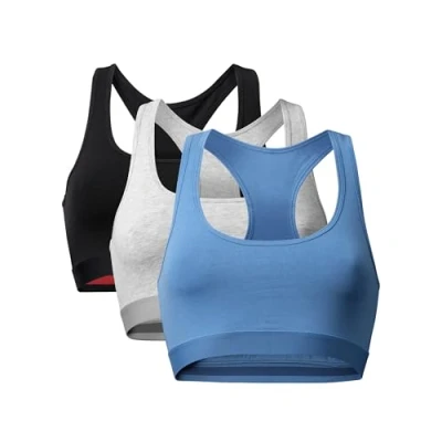 Image of DANISH ENDURANCE Bralettes for Women, Non Wired Bra, Organic Cotton, Racer Back Comfort, Bras Women Multipack, 1 or 3 Pack, Multicolour (1 X Black, Grey, Blue) L
