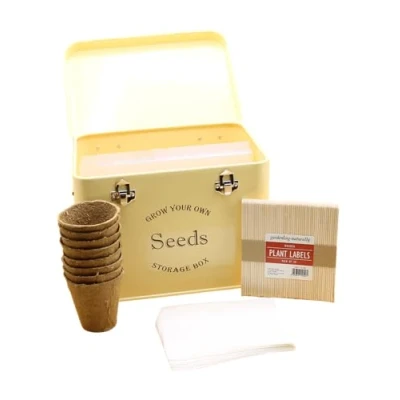 Image of Gardening Naturally Vintage Cream Seed Storage Tin Gift Set