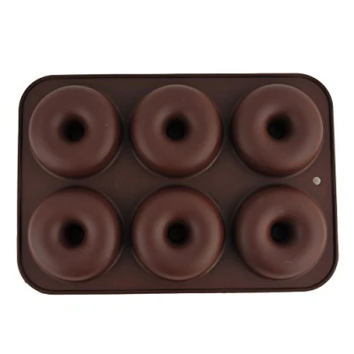 Image of Selecto Bake Silicone Donut Moulds, Silicon Doughnut Mould Large Non Stick 6 Cavity Molds Tray Pan Bagel Baking Tin Muffin Cupcake Biscuit Maker Bakeware (Brown)
