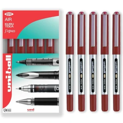 Image of uni ball Eye Micro UB 150 Gel Ink Pen 0.5 mm In Gift Box (Pack of 5, Red)
