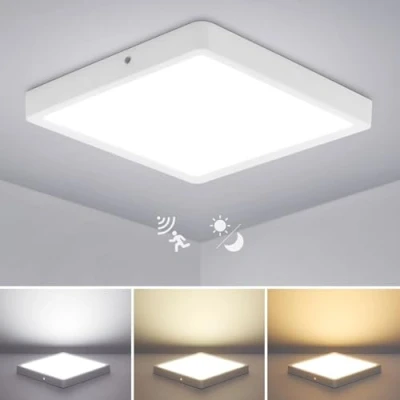 Image of Combuh LED Ceiling Light with Motion Sensor, 24W 2400LM Ø30cm Time Adjustments, 3000K 6000K Square Lamp Twilight Sensor for Hallway Stairs Cellar