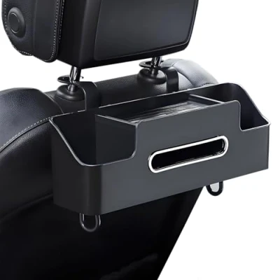 Image of HIAHXC Car Seat Organiser Multifunctional Storage Box with Tissue Holder and Cup Hanging Hook