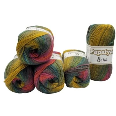 Image of Ilkadim Export 5 x 100 g Knitting Yarn Papatya Batik Multicoloured with Colour Gradient, 500 Wool Colourful, Gradient (Terracotta Green Ochre ua 554 34)