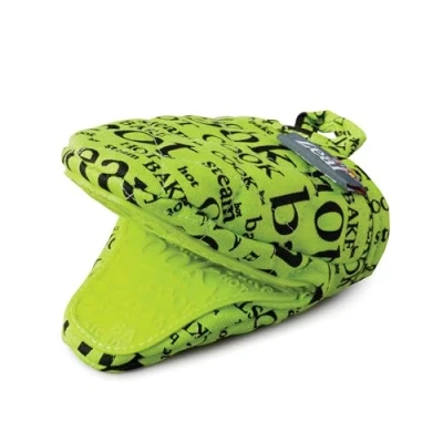 Image of Zeal Silicone Pot Holder Mini Oven Mitt for Air Fryer with Hot Print Design and Comfortable Quilted Cotton Inner Heat Water Resistant, Neon Lime