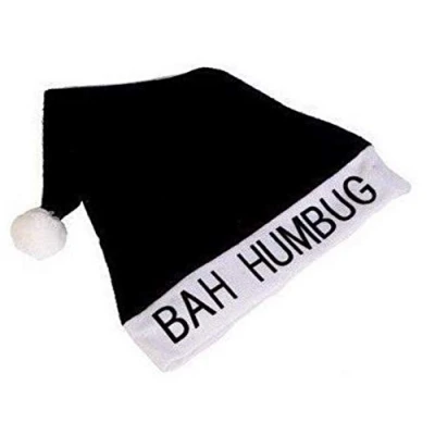 Image of Home Collection GRUMPY BAH HUMBUG BLACK SANTA CHRISTMAS HAT WITH POM