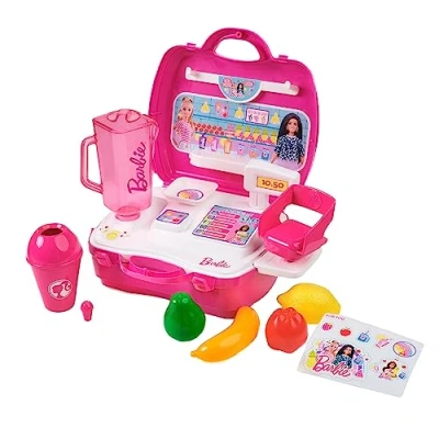 Image of Barbie Smoothie Station 20 Piece Playset Travel Carry Case Play On The Go Kids Toys Role Pretend Ages 3+ By Sinco Creations