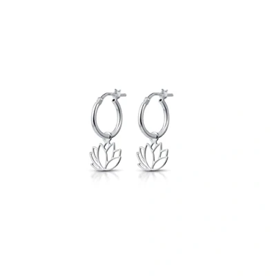 Image of Amberta Women 925 Sterling Silver Dangle Hoop Earrings: Lotus Charm Earrings